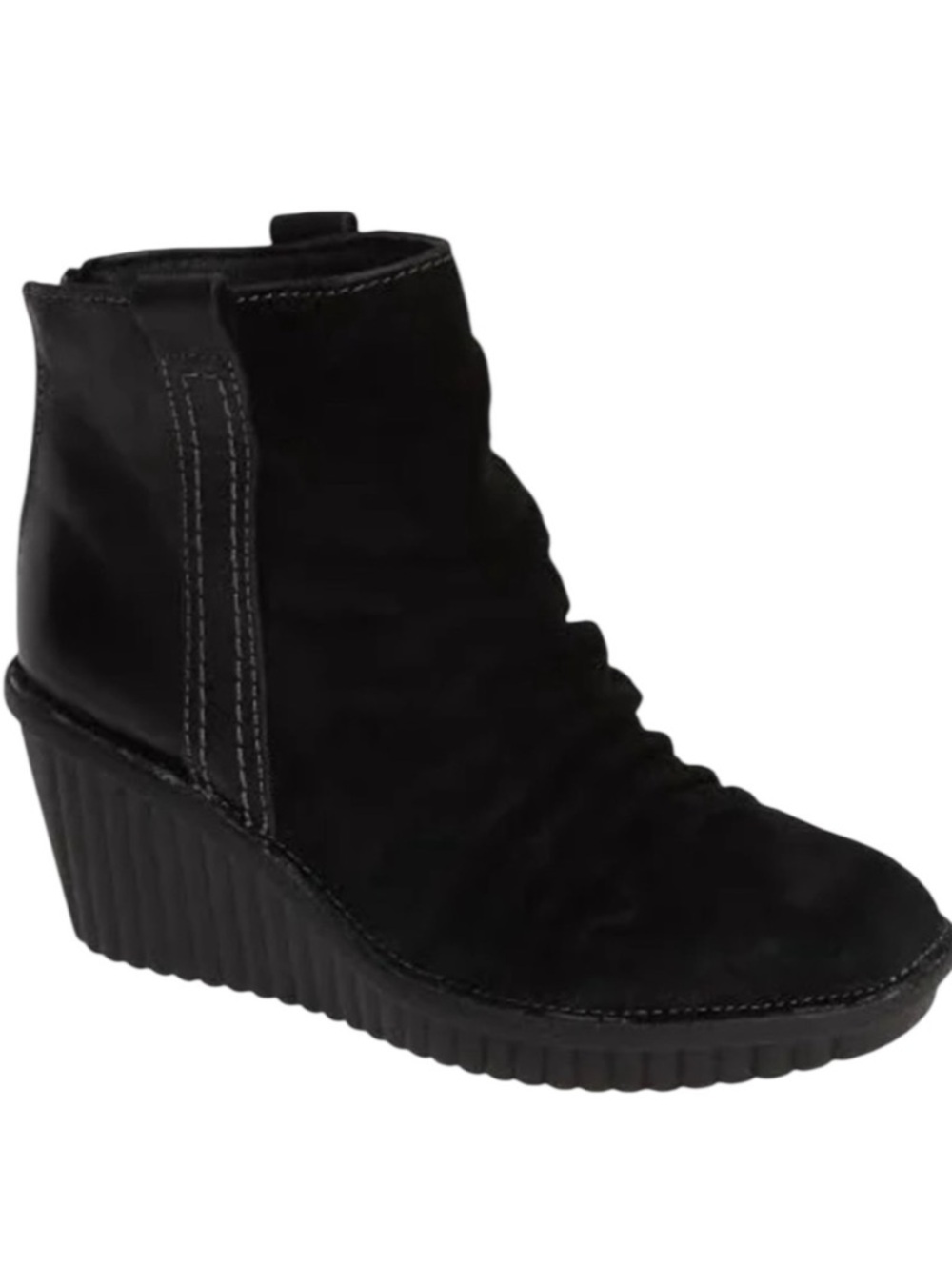 Bionica Destiney 6 Black Leather Suede Wedge Ankle Booties Women’s Size 7.5